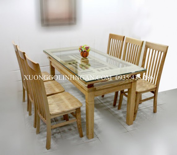 Bộ bàn ăn 6 ghế 2 tầng gỗ sồi nga BASN26