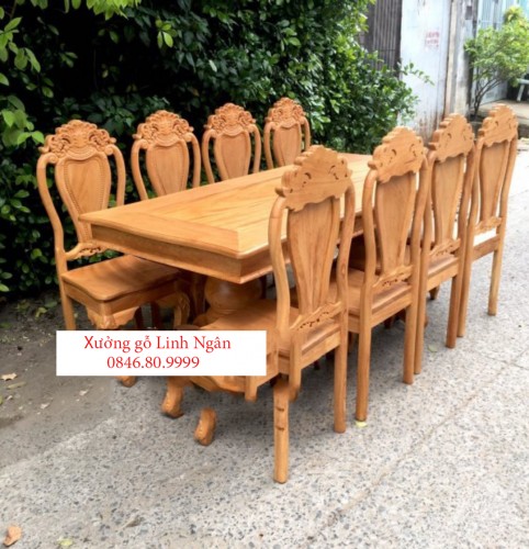 Bộ bàn ăn 8 ghế gỗ gõ 1m80x90 BAG05