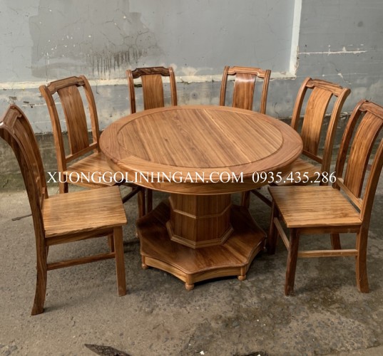 Bộ bàn ăn tròn 6 ghế gỗ hương xám BAHX12