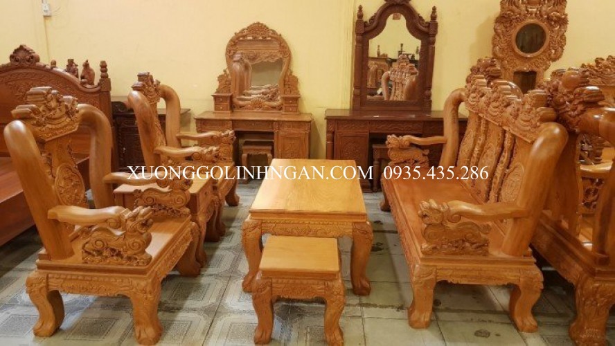 Bộ bàn ghế 6 món gỗ hương BGH13