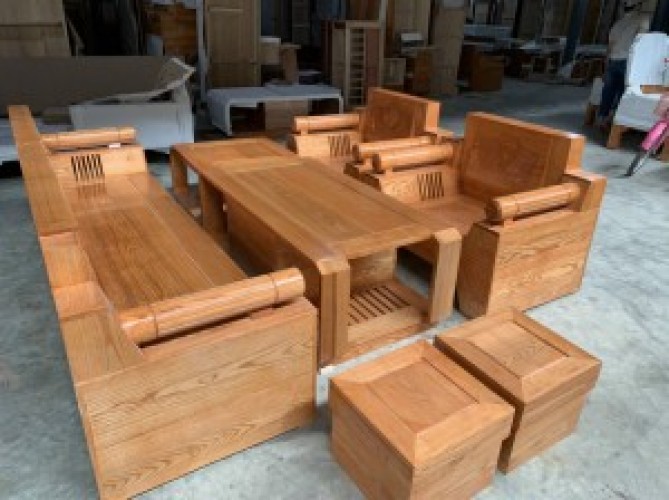 Bộ bàn ghế đối tay tròn gỗ sồi nga BGSN40