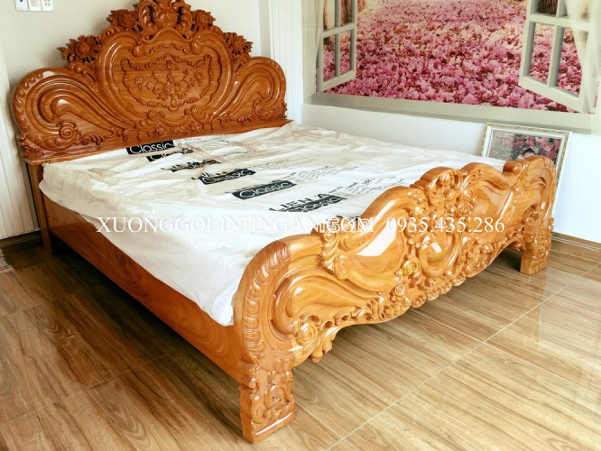 Giường ngủ cổ điển gỗ hương GNCĐ32