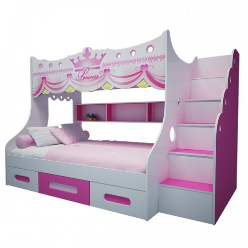 Giường trẻ em họa tiết màu hồng GTE09