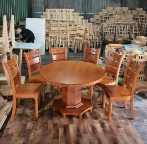 Bàn ăn 6 ghế bàn tròn gỗ sồi nga BASN47