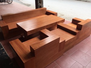 Bàn ghế đối tay vuông gỗ gõ BGG46