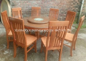 Bộ bàn ăn tròn 8 ghế gỗ sồi nga BASN22